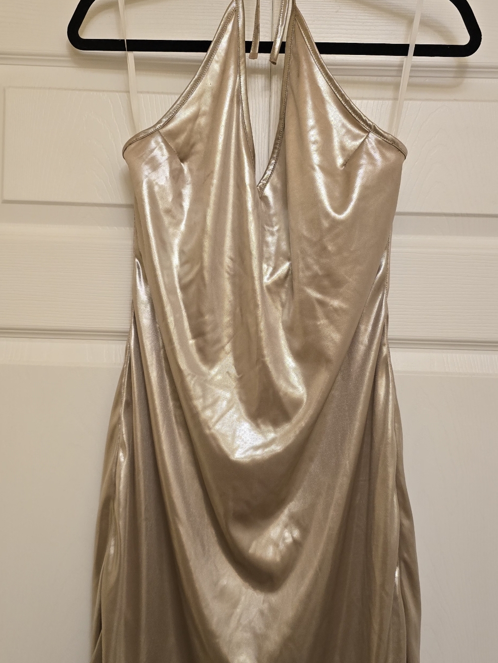 Metallic Champagne Halter Draped Slip Dress - Size M